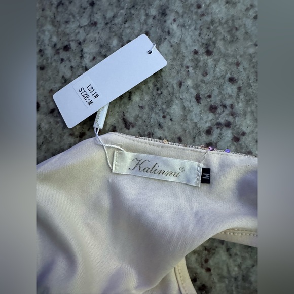 Kalinnu Champagne Sequins Mermaid Evening Gown dress Size Medium New with tags - Picture 12 of 14